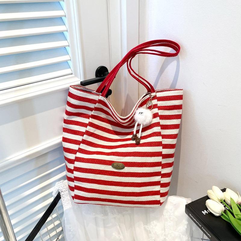 Striped Canvas Bag New Tote Leisure Bag Shoulder Large Capacity Shopping Bag Tote Bag