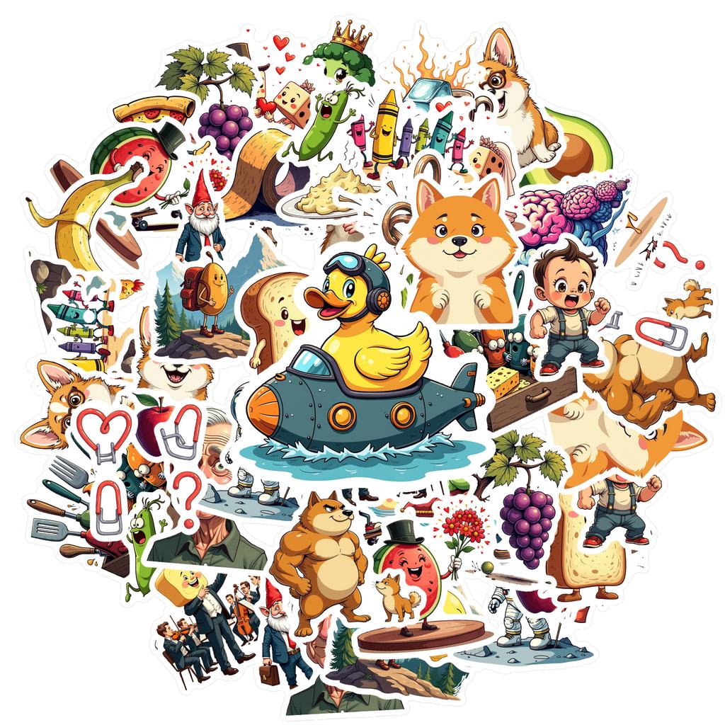 35-70pcs Fun Food Animal’S Life Stickers Whimsical Characters Teacher Reward Stationery Stickers Diy Graffiti Decals