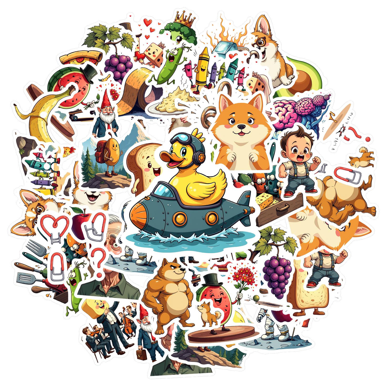 

35-70pcs Fun Food Animal’S Life Stickers Whimsical Characters Teacher Reward Stationery Stickers Diy Graffiti Decals