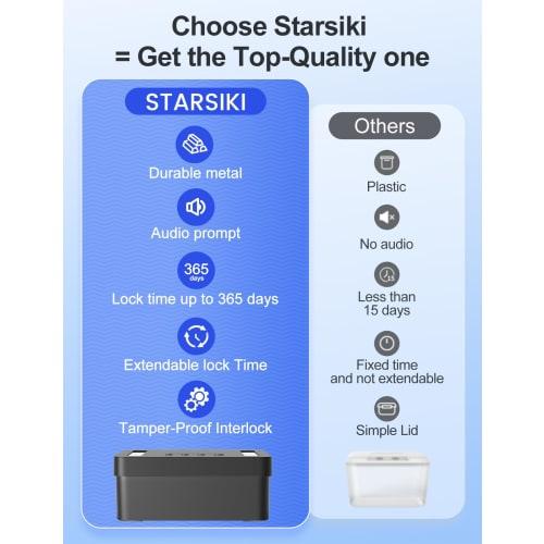 STARSIKI Metal Time Lock Box, Phone Lock Box with Timer, USB C Charging, Self-Controlled Container, Child Lock, Audio Prompt, Time Release, Safe Locke
