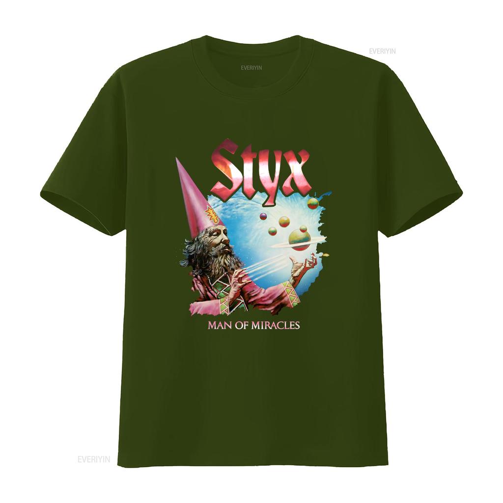 Vintage Styx Rock Band Unisex of Miracles Wizard Print Casual T Shirt vintage Washed fashion Breathable graphic streetwear