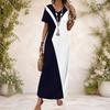 Women Plus Size V Neck Short Sleeve Colorful Floral Printed Straight Long Dress