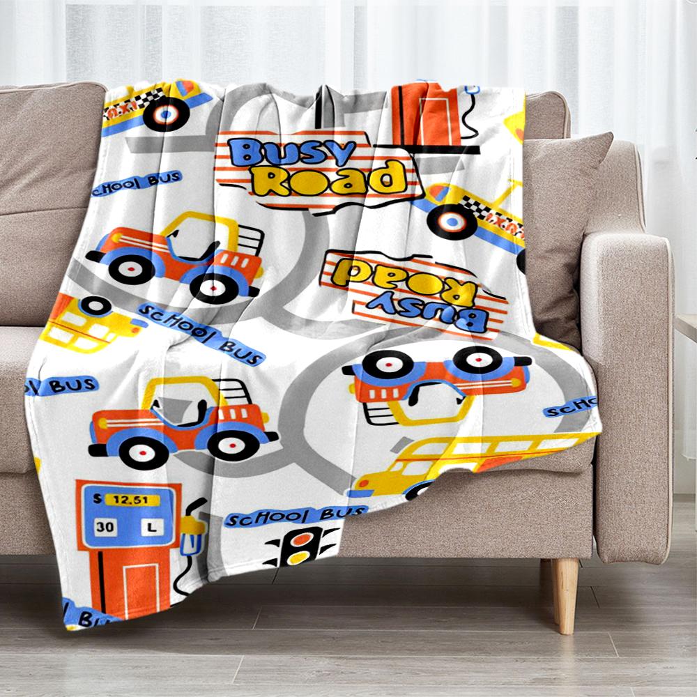 Cute cars Theme Printed Blanket - Perfect for Couch, Bed, Travel & Outdoor Use | Machine Washable, Cozy & Durable.