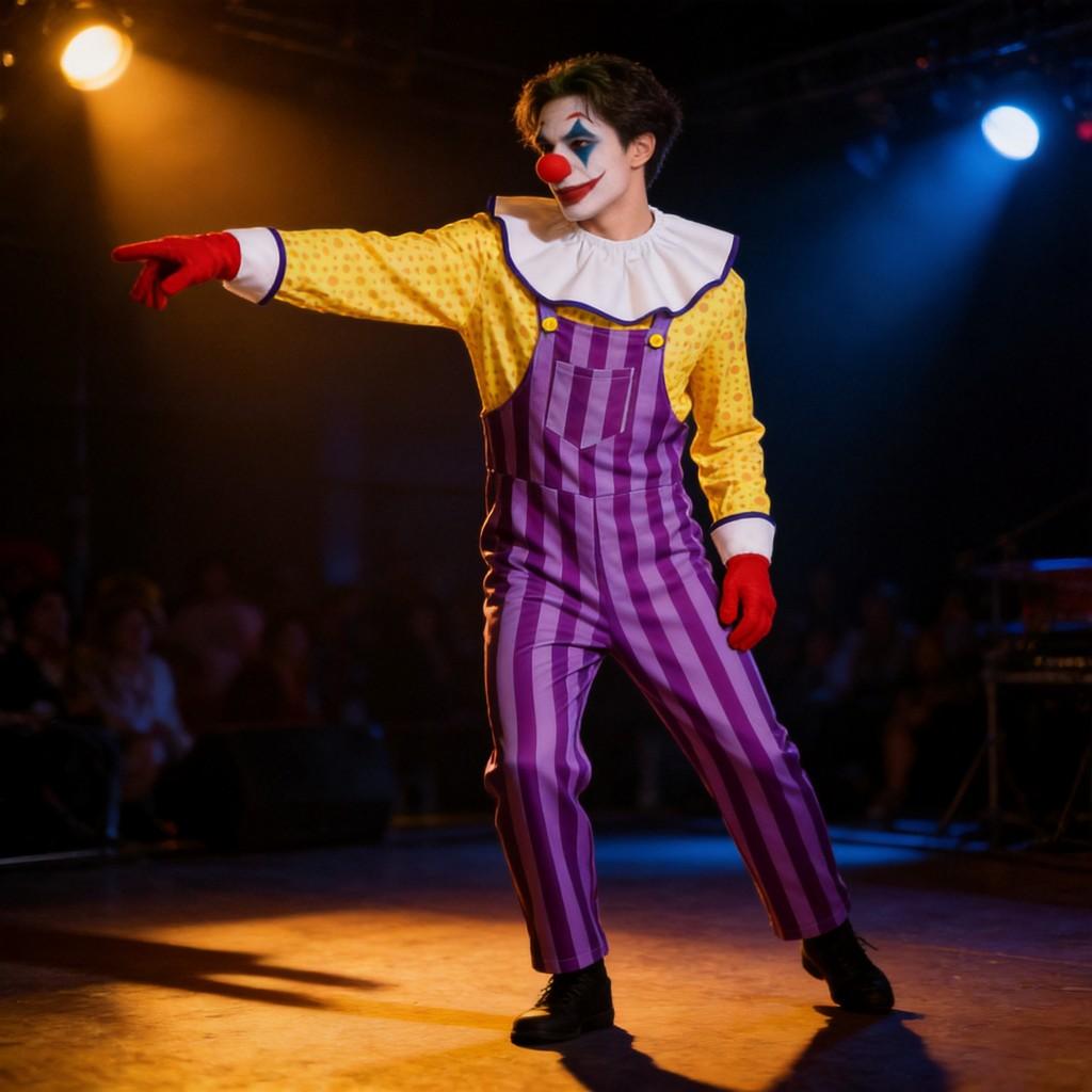 Sad Clown Cosplay Costume With Suspenders For Halloween And Stage Performances