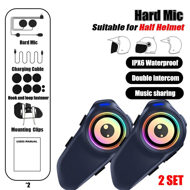 G1 Motorcycle Helmet Bluetooth Intercom 1000mAh Battery MP3 Player Waterproof 500M Range Music Share for 2 Rider