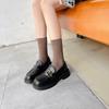 Cowhide~ New British style platform thick heel student casual small leather shoes round head black mandala loafers women