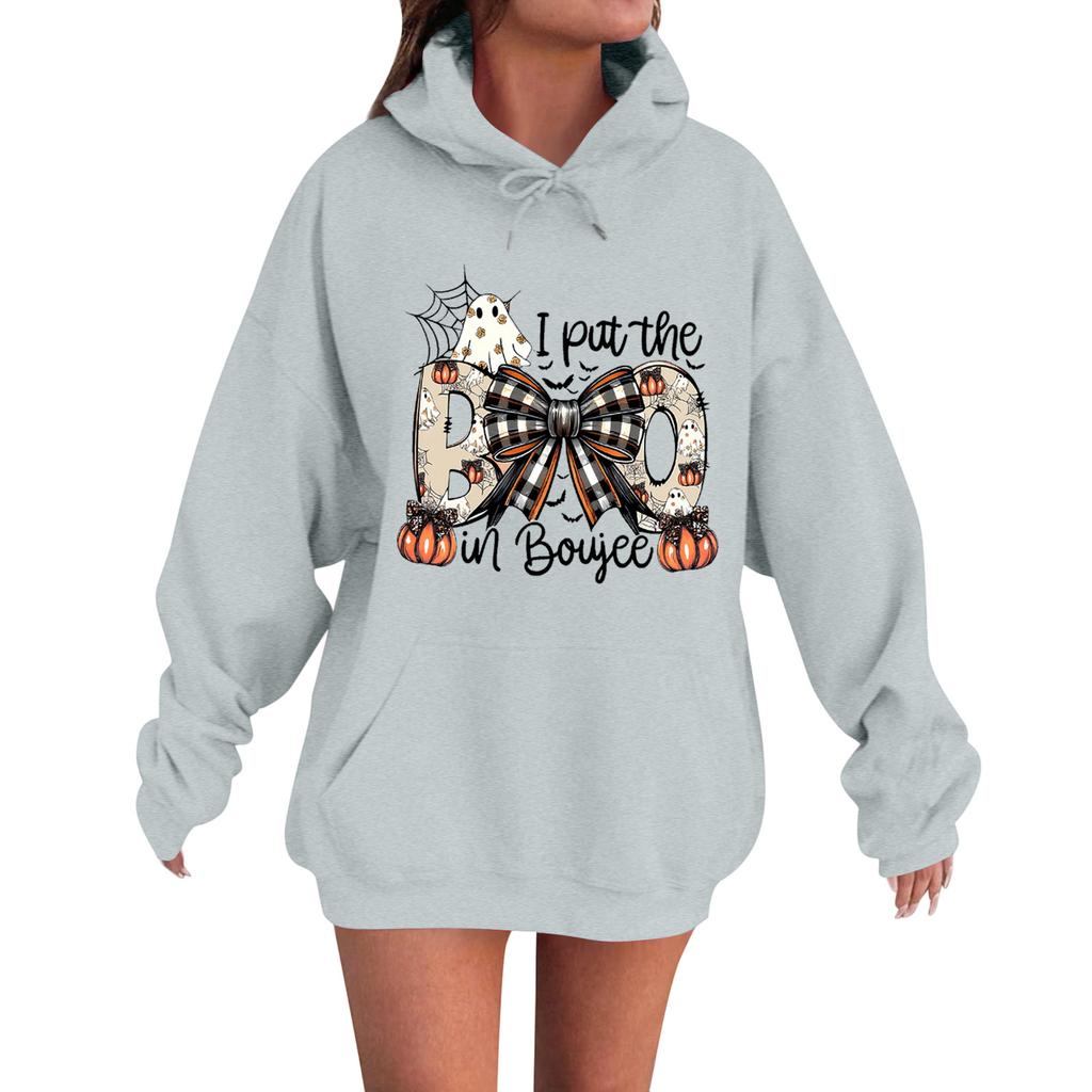 Women's Casual Fashion Comfortable Round Neck With Hood Long Sleeve Halloween Print Warm Sweatshirt