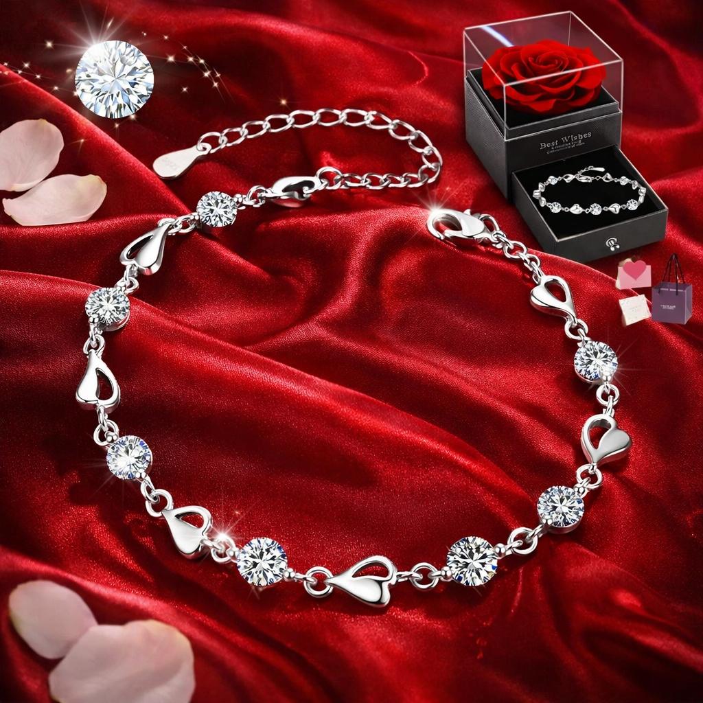 925 SILVER HEART WOMEN' BRACELET WITH DIAMOND