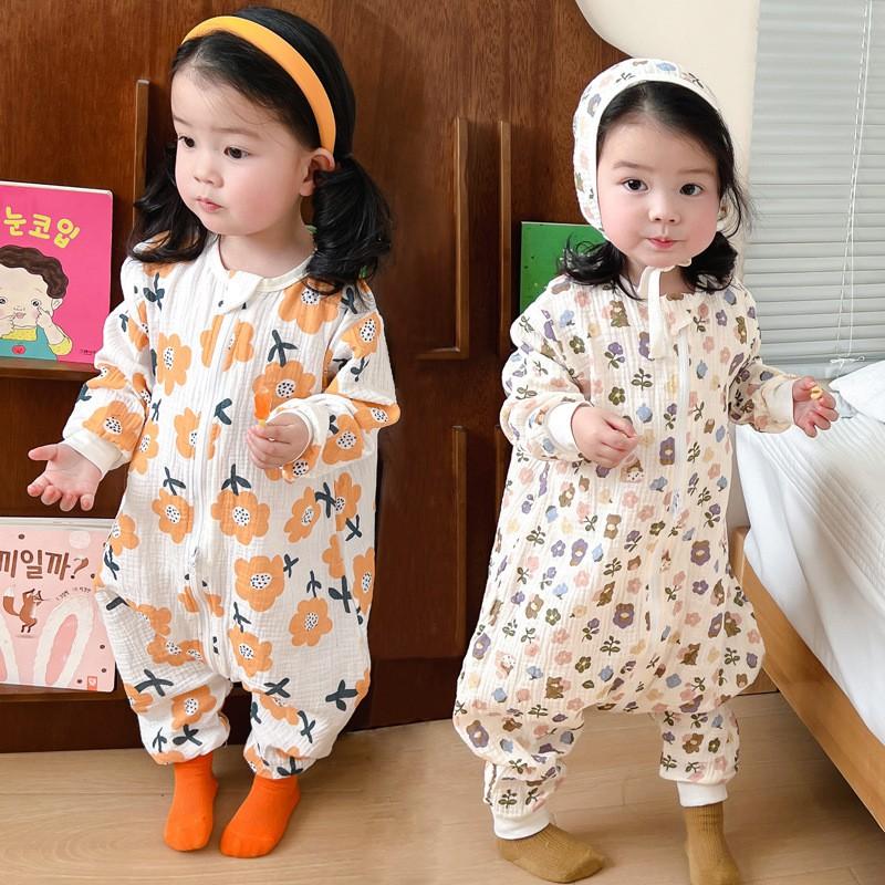 Baby Cotton Gauze Sleepsuit Romper Toddlers Lightweight Breathable Pajamas Unisex