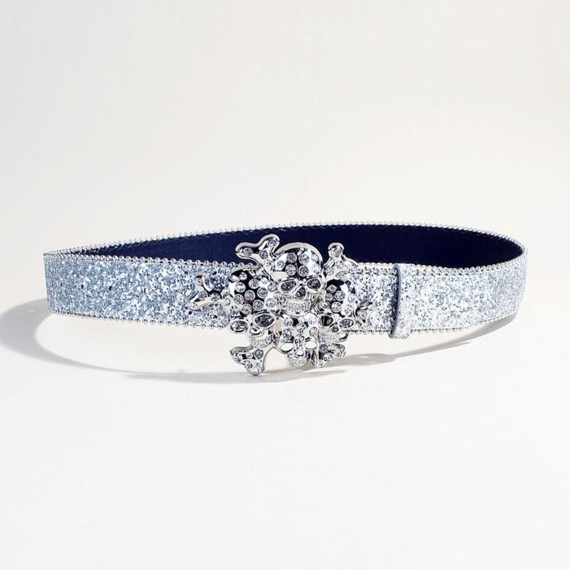 Women's Rhinestones Belt Glitters Leather Waist Belt Western Skull Waist Belt for Stylish Youth