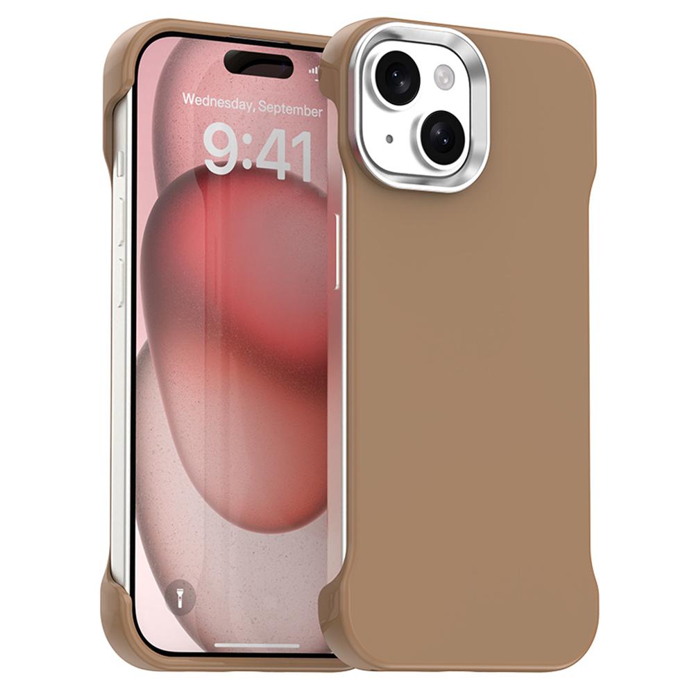 

For iPhone 15 Plus/14 Plus Magnetic Case Frameless Ultra Thin TPU+PET Phone Cover Reinforced Corners Brown