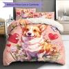 Pink Corgi Pattern Bedding Home Decoration Birthday Gift (1 * duvet cover + 2 * pillowcase, without core)