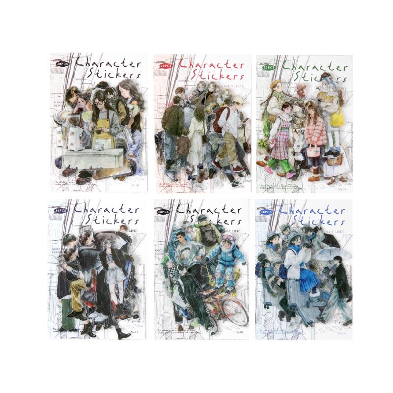 Twilight PET Sticker Pack: Street Corner Pedestrians Series - 30 Sheets, 6 Styles, Person Life Theme Journal Stickers