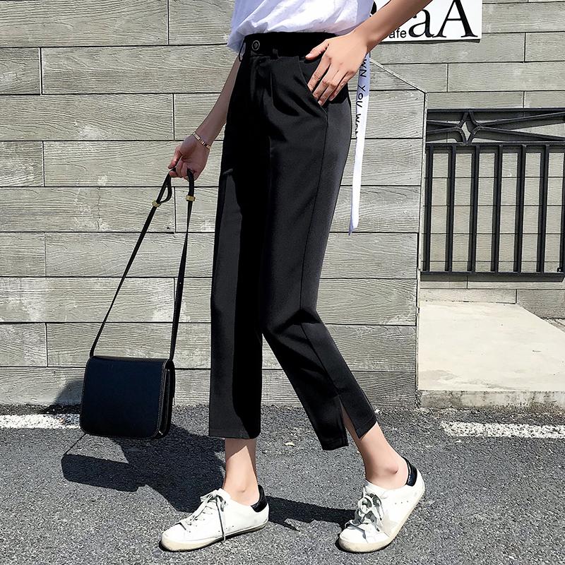 Korean Style Summer Women Suit Pants High Waist Pants with Slit Elegant Ladies Girls Casual Pants Capri