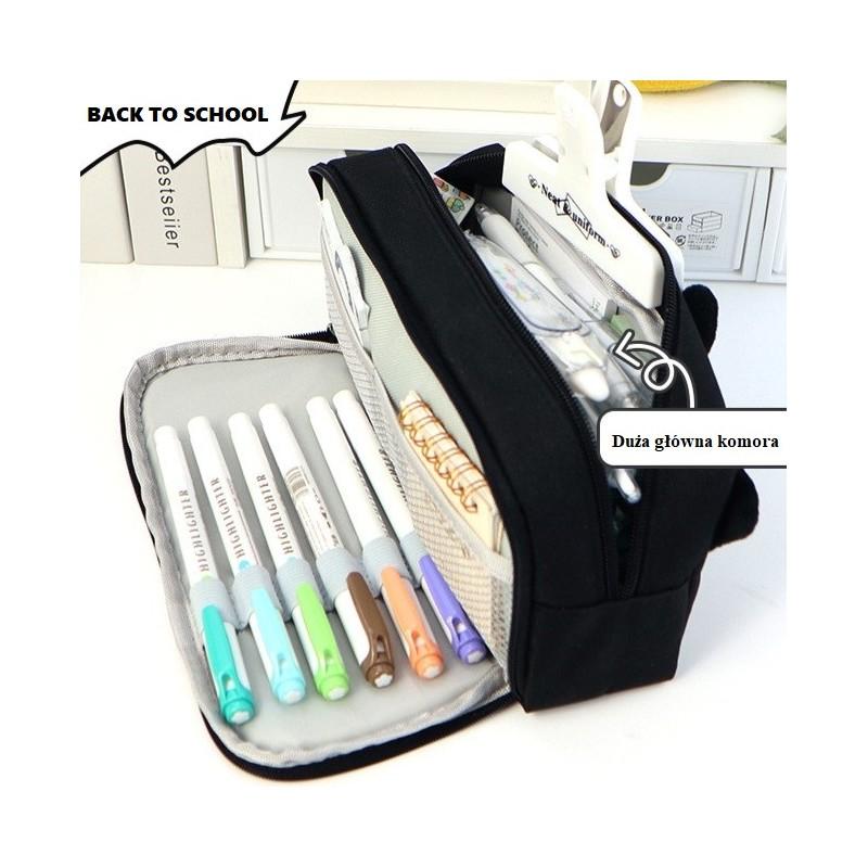 Large Multifunctional Pencil Case with Two Compartments Black Happy Cat for Children