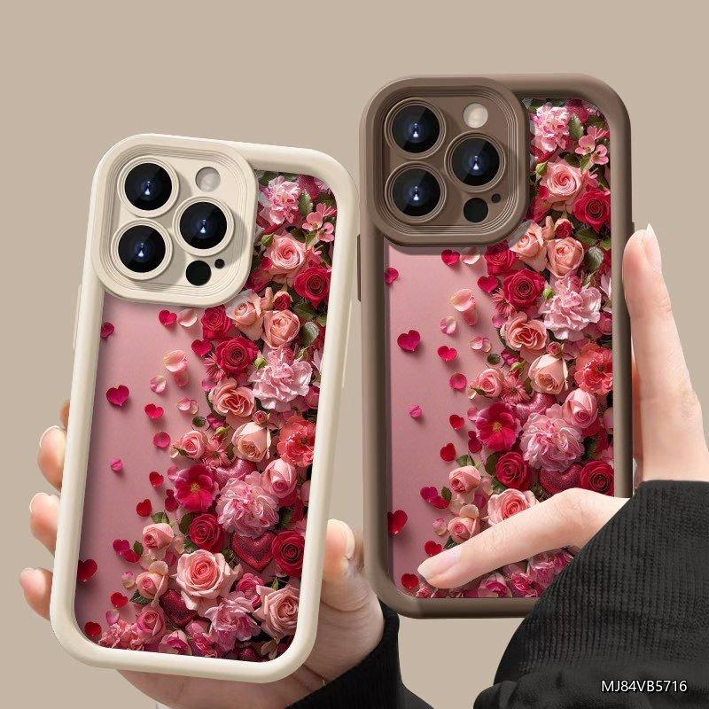 Romantic Rose Petal Art Phone Case for iPhone 17 16 15 14 13 12 11 Series Pro Max Plus Double Layer Protection