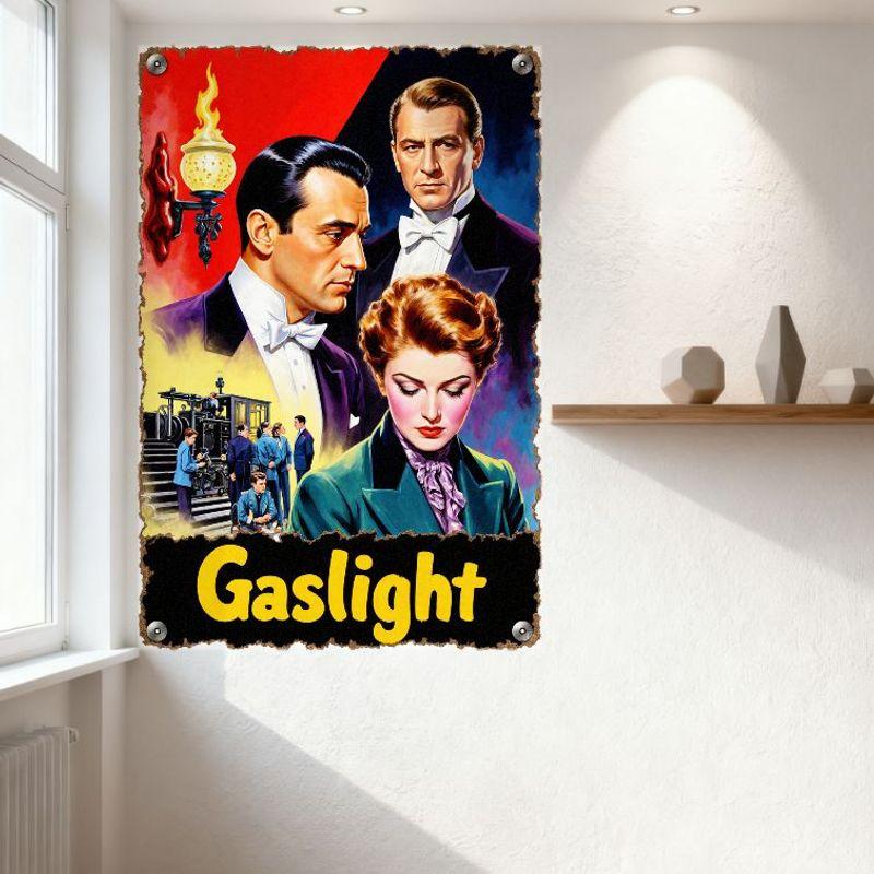 Vintage Gaslight Movie Poster Metal Tin Sign Distressed Retro Film Aesthetic Wall Decor for Home Bar Man Cave Club Café