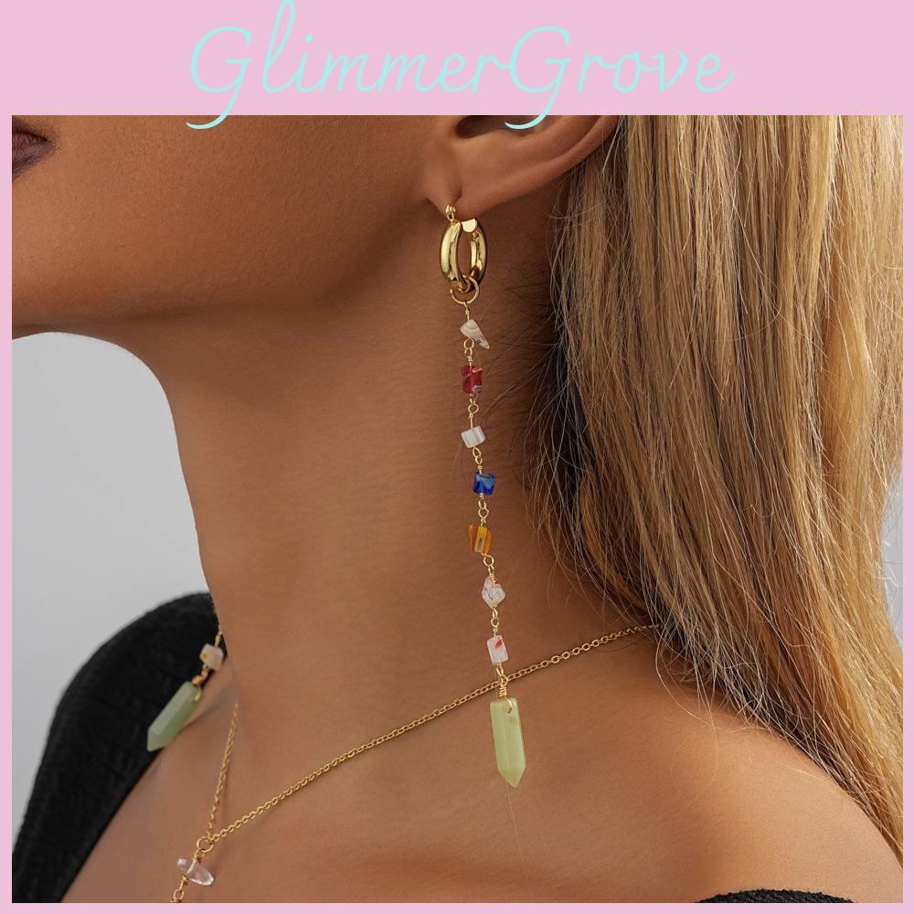 Exquisite Natural Geometric Stone Earrings With Trendy Chain Elements For Women Fashionforward