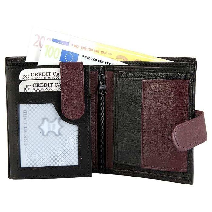 Portefeuille - MP0022 - Cuir véritable mouton - Format vertical 11×9 cm - Noir & bordeaux