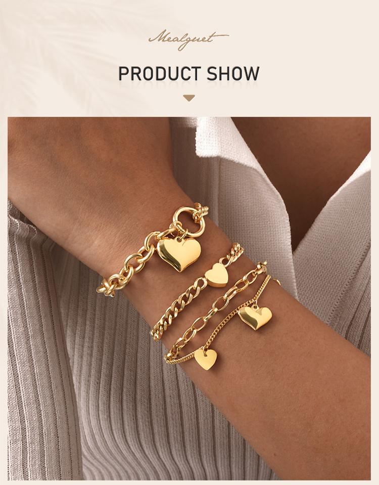 Vintage Roestvrij Staal Dikke Ketting Liefde Hart Bedels Armband Voor Vrouwen Meisjes Cadeau Waterdichte Sieraden