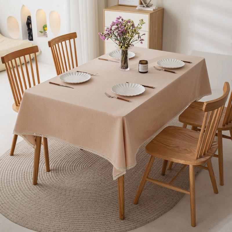 Imitation Cotton And Linen Tablecloth Waterproof And Oil-Proof Leave-In Light Luxury High-End Coffee Table Tablecloth Rectangular Solid Color