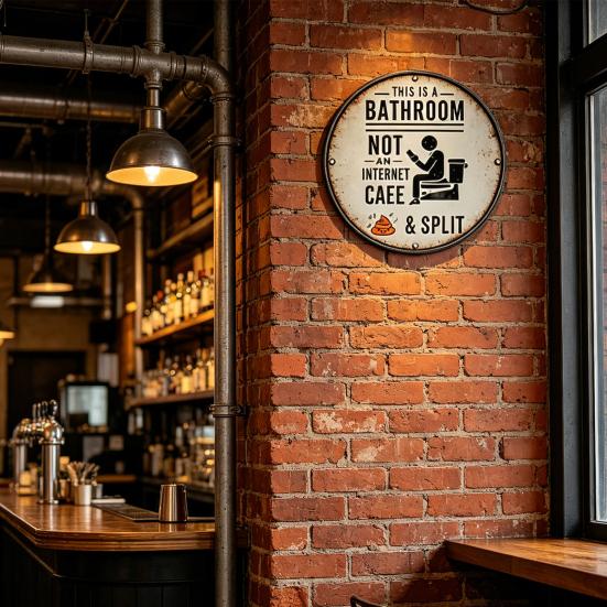 Vintage Wooden Bathroom Sign This Is A Bathroom Not A Cafe Funny Wall Art Rustic Hanging Round Plaque for Farmhouse Restroom
