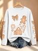 Women's Autumn and Winter Outfit Gingerbread House Candy Cane Bow Multiple Sleeve Printed Long Sleeve T-Shirt