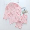 Pijama feminino primavera e verão conjunto de duas peças calças manga três quartos algodão puro crepe renda conjunto de roupa para casa