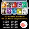 100 Pcs Car Fuses Small Mini Auto Blade Fuses 2A 3A 5A 7.5A 10A 15A 20A 25A 30A 35A AMP Assortment in Storage Box