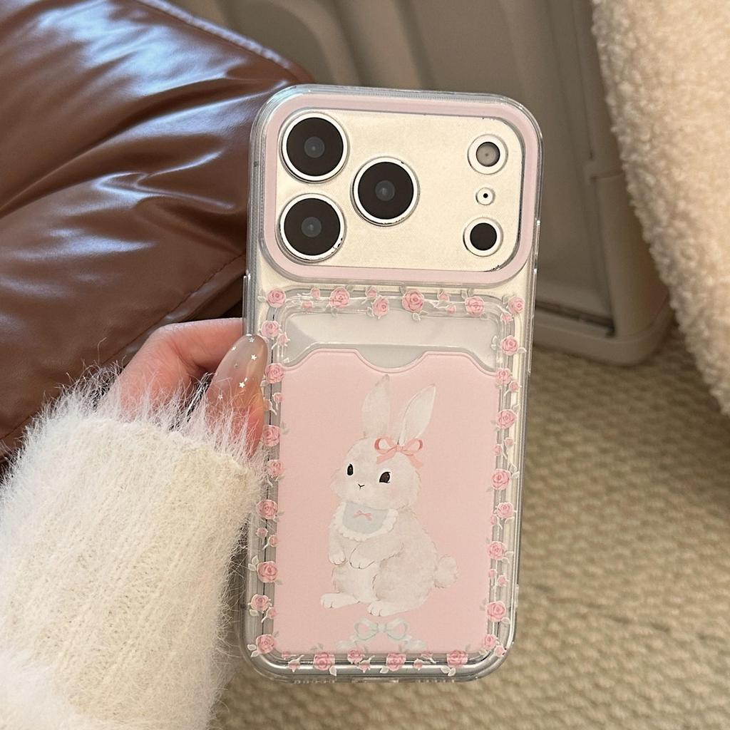 Cute Bunny Card Holder Phone Case for iPhone 16, iPhone 17, and iPhone 17 Pro Max