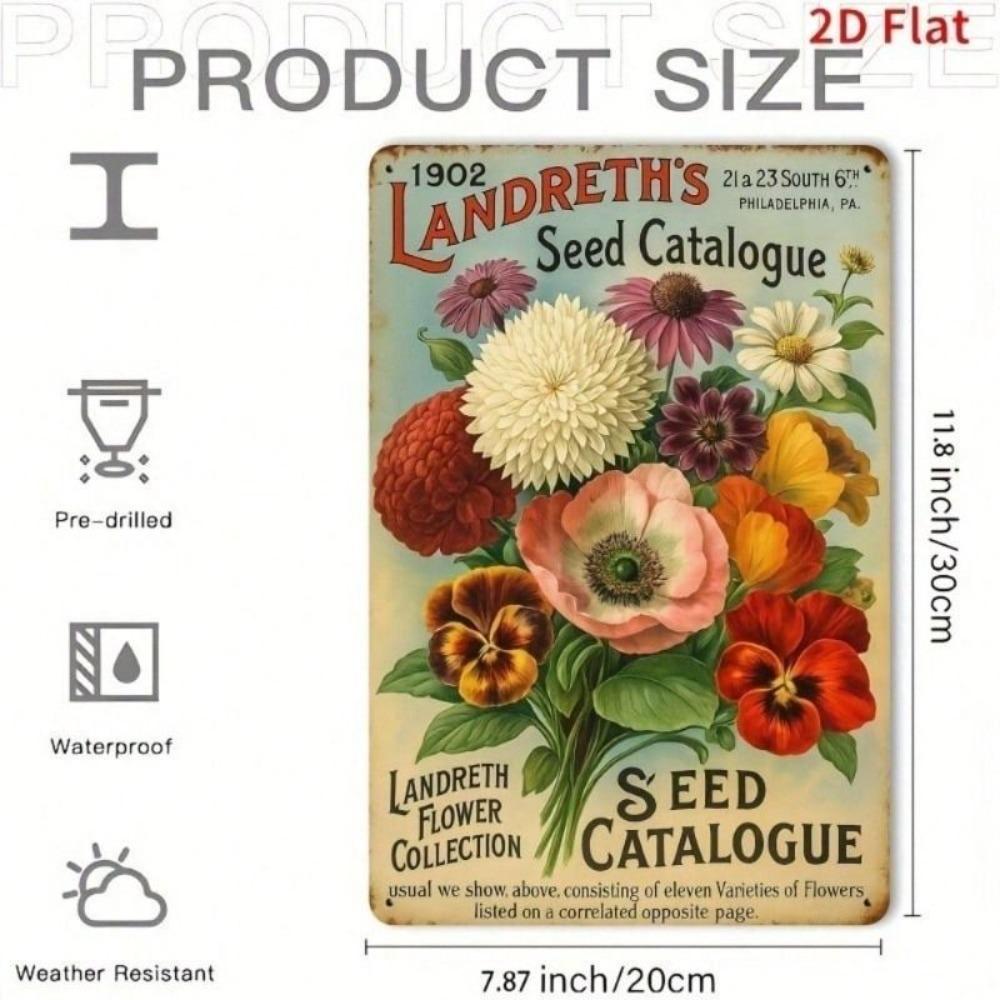 Retro Vintage Floral Tin Sign, Metal Wall Poster for Kitchen 8x12 Inch
