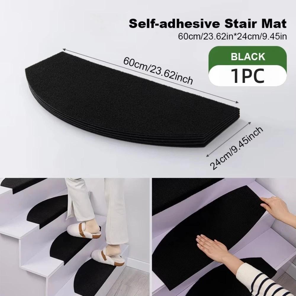 Semi-Circular Stair Mat Rug Self-Adhesive 4mm Thick Stair Tread Carpet Anti-Fall Non-Slip Household Floor Mats All Indoor Places
