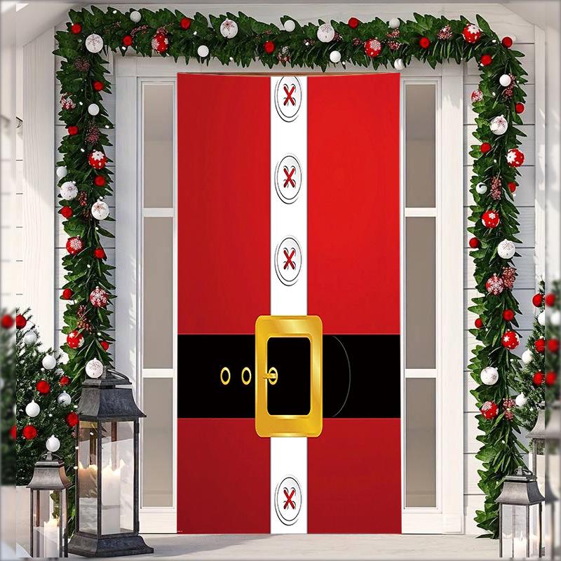 Stretch Fabric Christmas Door Tapestry - Santa Claus Gift Background for Holiday Parties