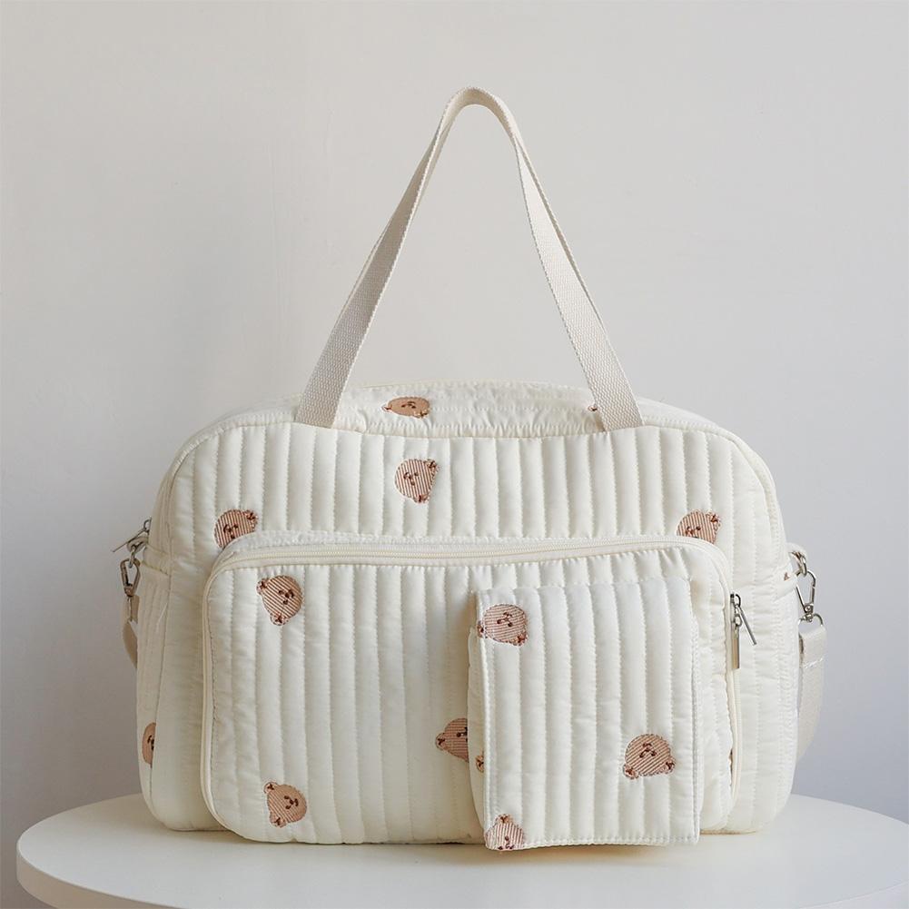 

Maternity Travel Diaper Tote Cute Bear Flower Pattern Mommy Bag Hand-Held Travel Bag for Mom Weekender