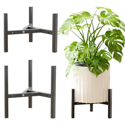 Support de Pot de Fleurs Réglable Support de Plantes en Métal Extérieur Intérieur Structure Triangulaire Robuste Pieds Antidérapants Pot