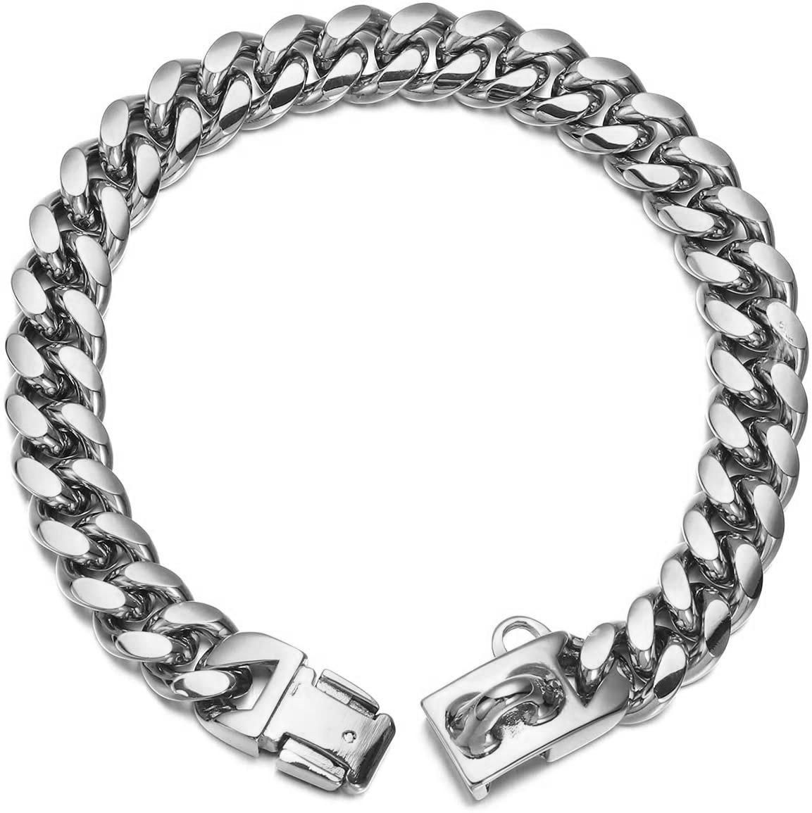 

Gold and Silver 14mm Wide Dog Collar 18K Gold Plated Hip Hop Stainless Steel Dongle Chain Necklace 10inch(25cm)