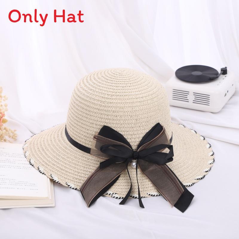 Polyester Sun Hat With Large Brim And Bow For Summer Beach Outings