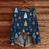 Women's Casual Fashion Round Neck Top Christmas Print Long Sleeve Knit Pullover