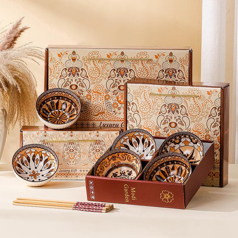 RuHan Roman Style Ceramic Bowl and Chopsticks Gift Set