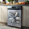 Decalque de Parede Metálico Elegante de Flores para Eletrodomésticos de Cozinha - Autoadesivo e Removível