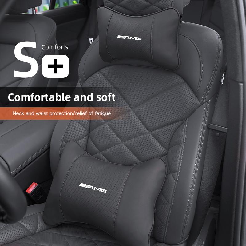 Car Memory Foam Headrest Car Neck Pillow Lumbar Support Pillow Accessories Car Hub Cap For Mercedes Benz AMG W214 W205 W204 W206