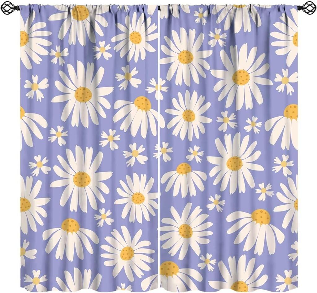 Pink Orange Flower Curtains Girls Bedroom Retro Hippie Groovy Daisy Floral Print Window Treatments Kids Curtain Polyester Ideal For