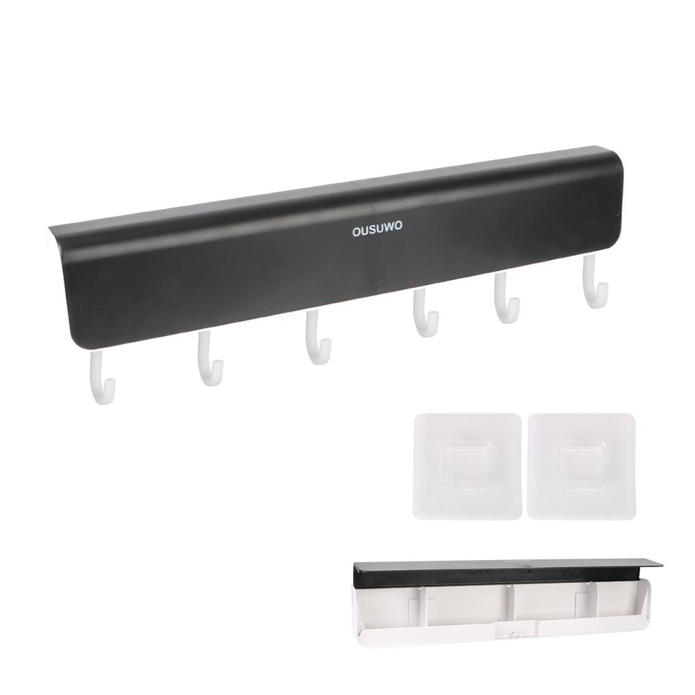 Wall-Mounted Punch-Free For Bathroom Door  Clothes Key Organizer With Hook Storage Rack Shelf Storage Box