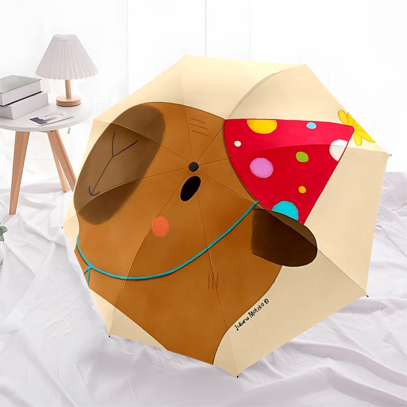 Ombrello da Viaggio a Tema Capibara - 8 Stecche, Apertura e Chiusura Automatica, Design Pieghevole Portatile, Ombrello Compatto ed Elegante Adatto per l'Esterno