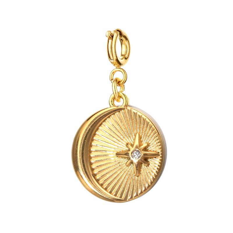 18K Gold-Plated Stainless Steel Necklace with Natural Stone Star, Moon & Sun Pendant