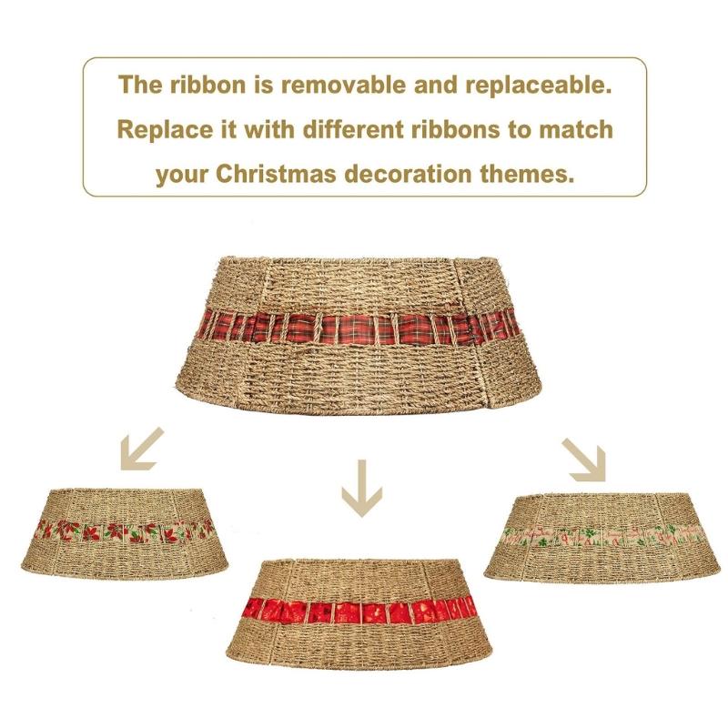 Festives Christmas Tree Collar Rattans Weave Base Stand Stylish Christmas Tree Skirt Festival Decoration for Office