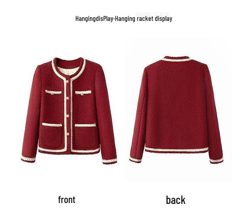 Rote Festliche 2025 Stilvolle Langarm Französisches Design Socialite Jacke für Damen