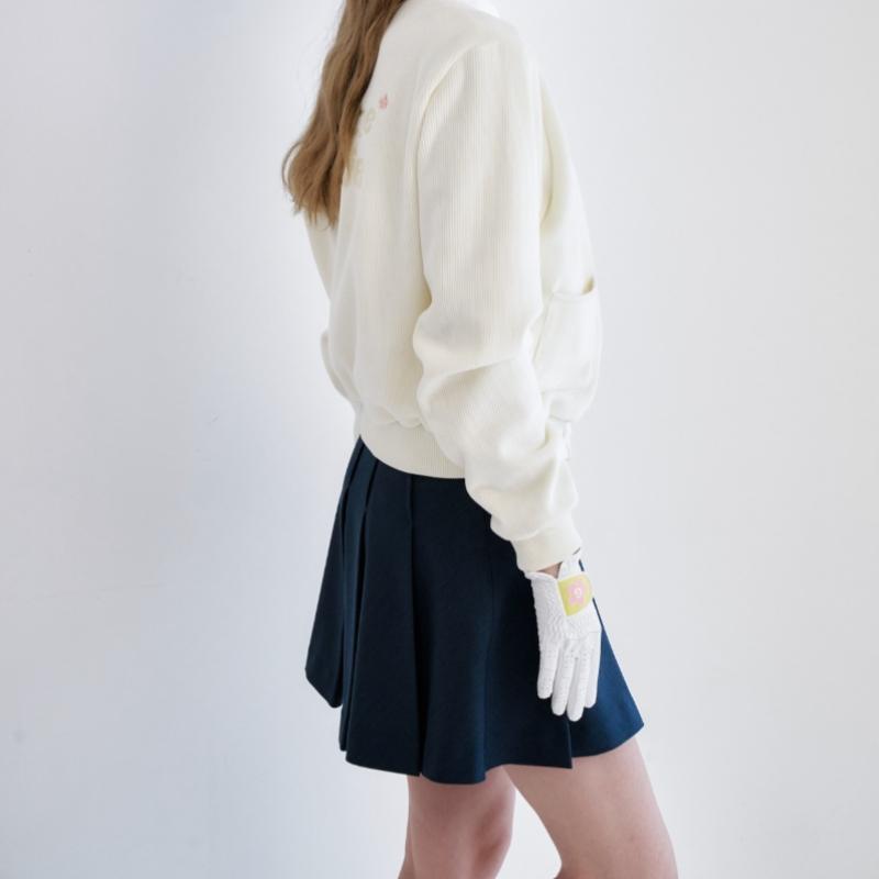 Goxo Metal Logo Flap Pleats Skirt Indigo