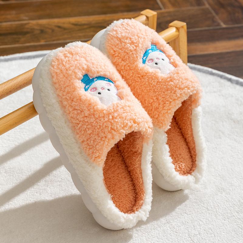 Cotton Slippers Men's Spring and Autumn Home Use Winter Indoor Non-slip Home Warmth Plush Couple Winter Women