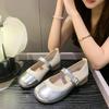 Fashion NEW Spring Light Soft Round Head Leather Shoes Women Cover Heel Buckle Strap Flats Fashion Soft Sole Solid Color Fashion Casual